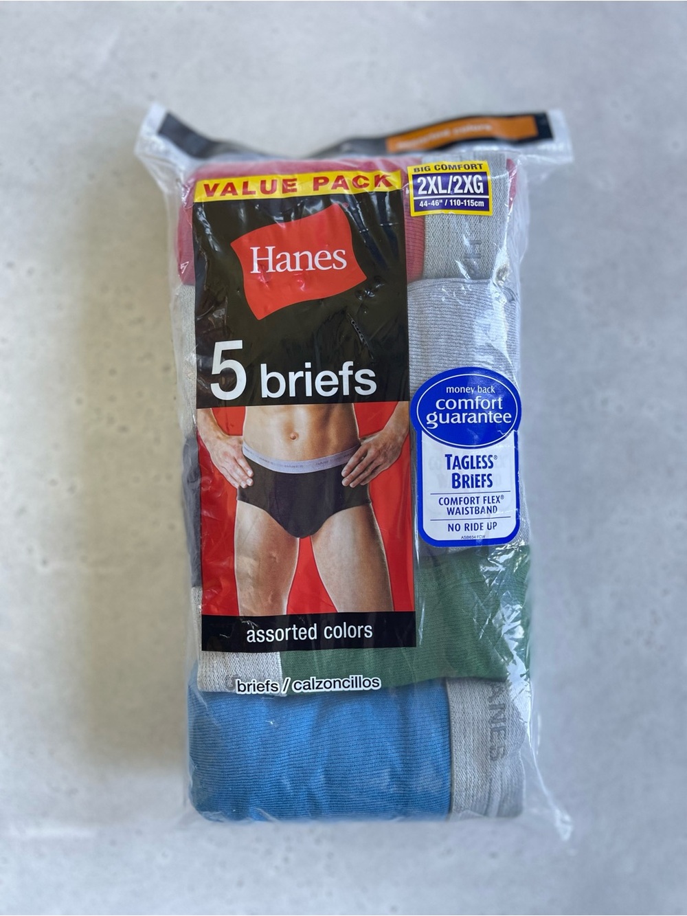 Hanes Tagless Comfort Flex Briefs 5-Pack Men’s 2XL Multicolor Solid New 2010